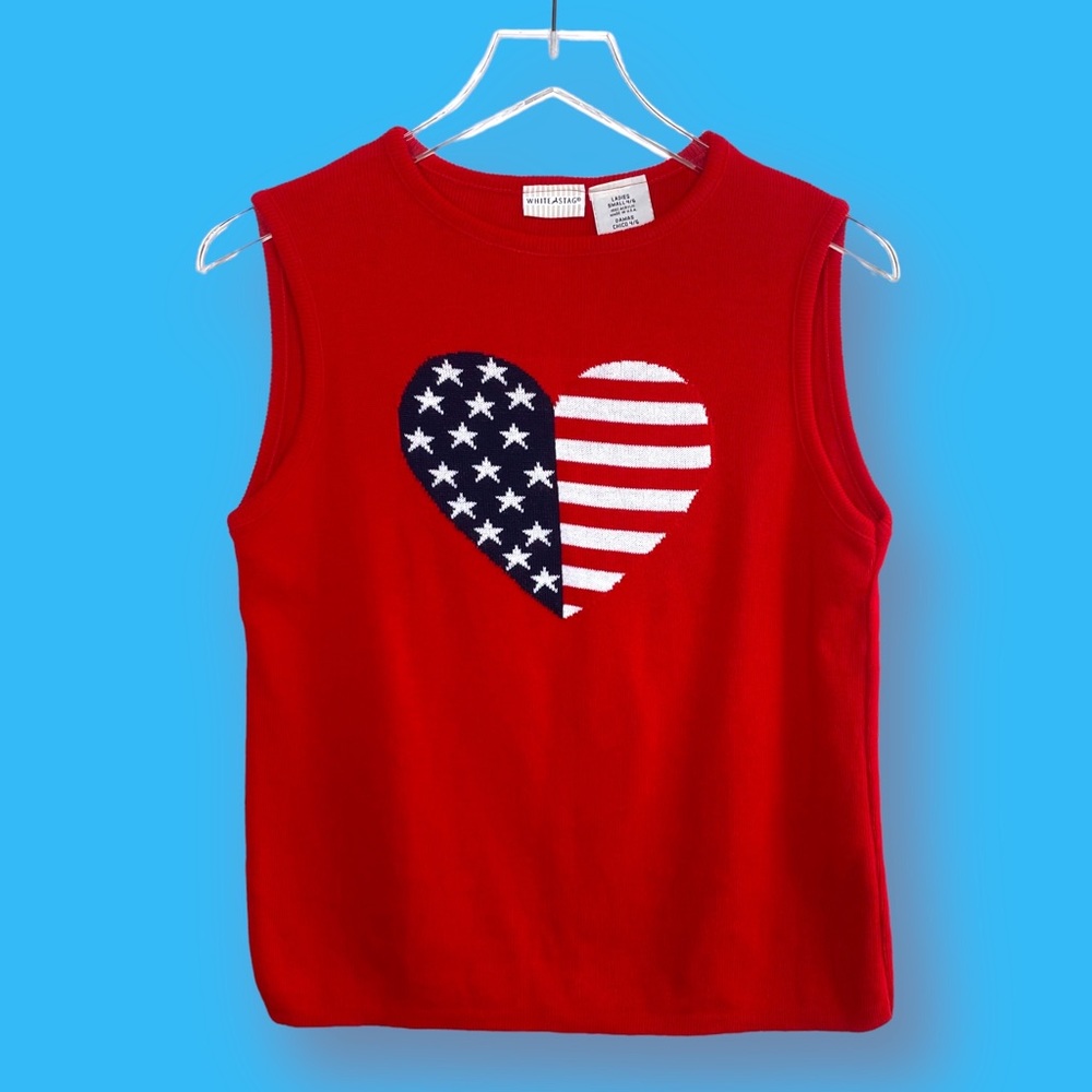 Vintage Americana Heart Flag Sleeveless Top Small
